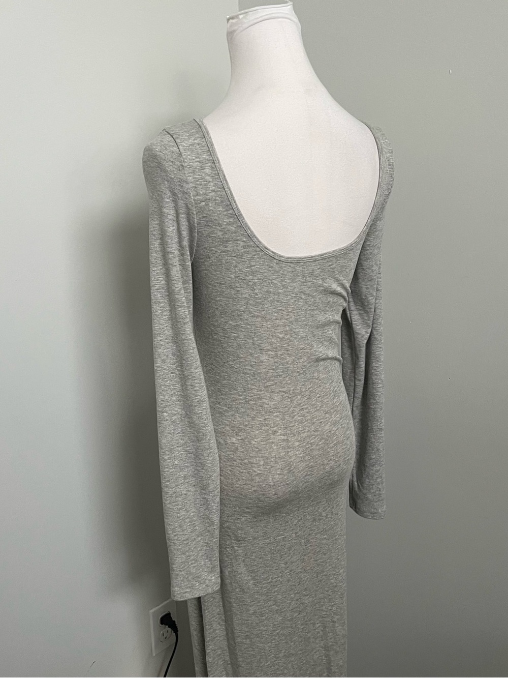 Soft Gray Long Sleeve Bodycon Maxi Dress – Minimalist Lounge Capsule Dress S - Picture 4 of 6